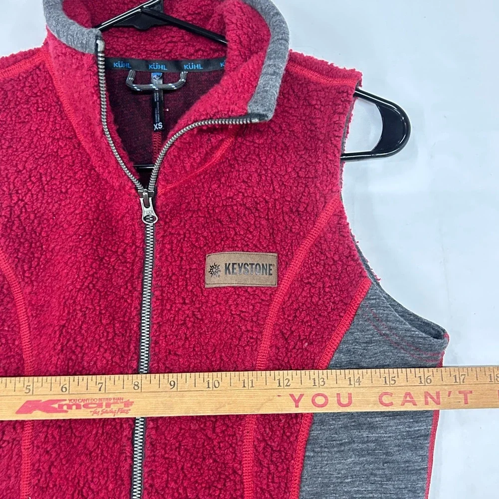 Kuhl Kozet Wool Blend Fleece Vest XS Red Gray Full Zip Hiking Gorpcore Outdoor